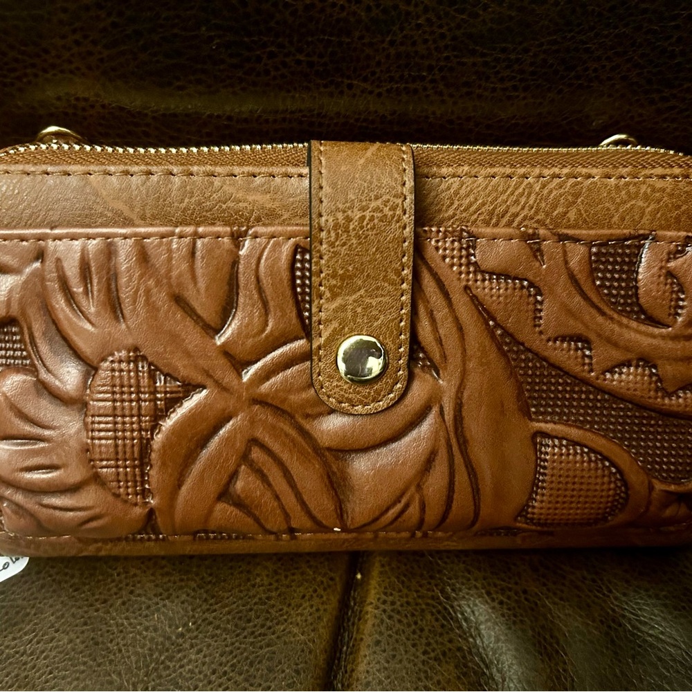 Brown Embossed Leather Women's wallet from Cracker Barrel